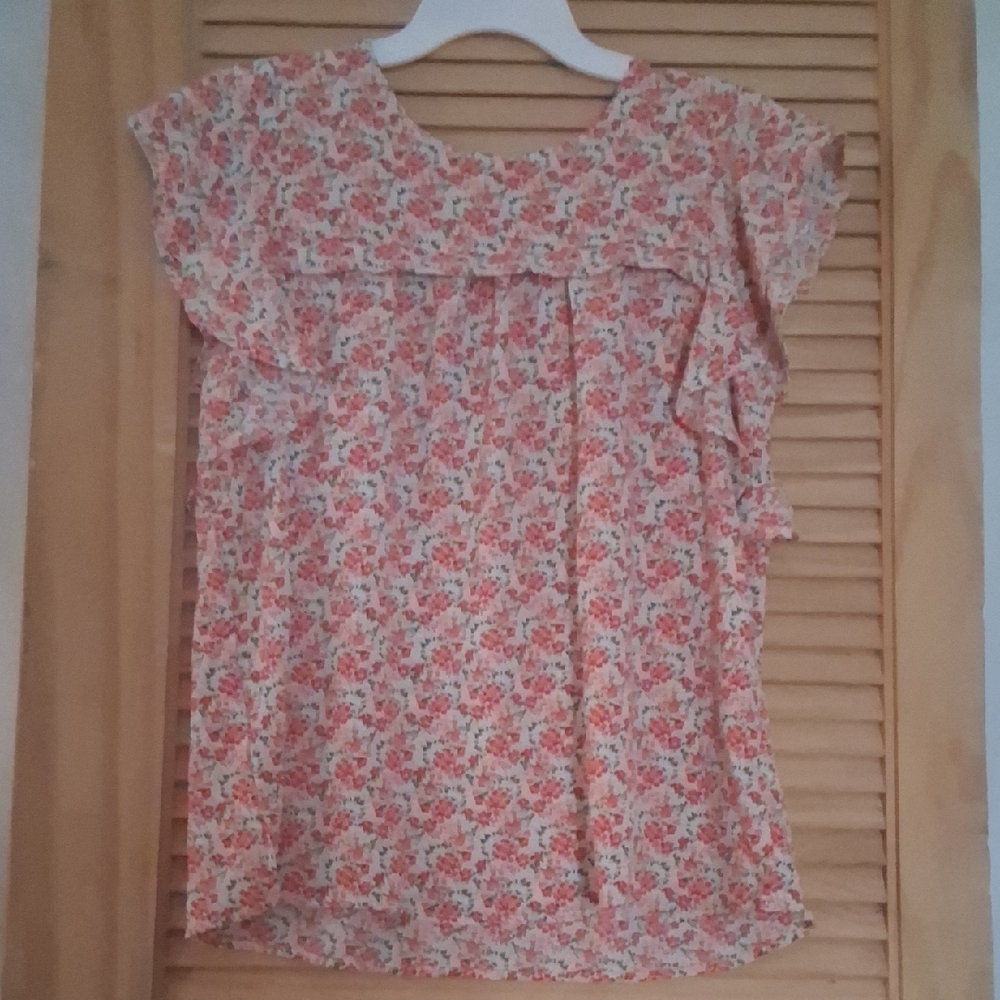Monteau Floral Cap-Sleeve Blouse - Pink & White